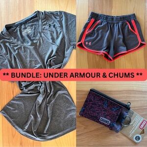 BUNDLE: UA Tech Shorts 3“ w/ Pockets & UA T-Shirt & Chums Surfshorts Wallet